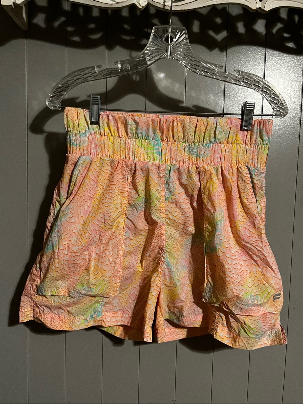 Fabletics Ultra High-Waisted Piped Nylon Shorts coral leopard print